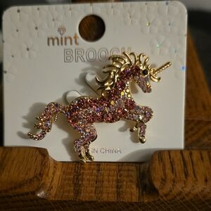 Mint Sparkling Unicorn Brooch - Pink and Gold